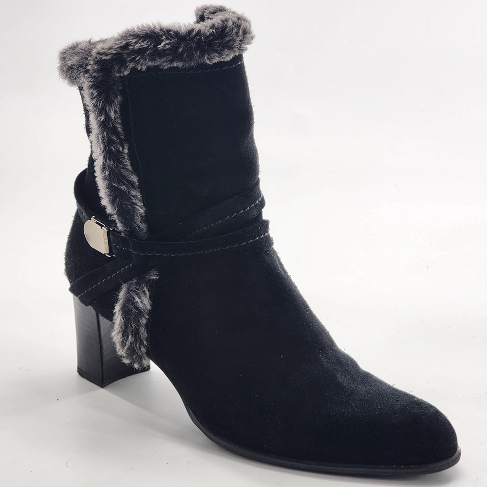STUART WEITZMAN Black Suede Faux Fur Ankle Boots Size 8.5M - Picture 4 of 8